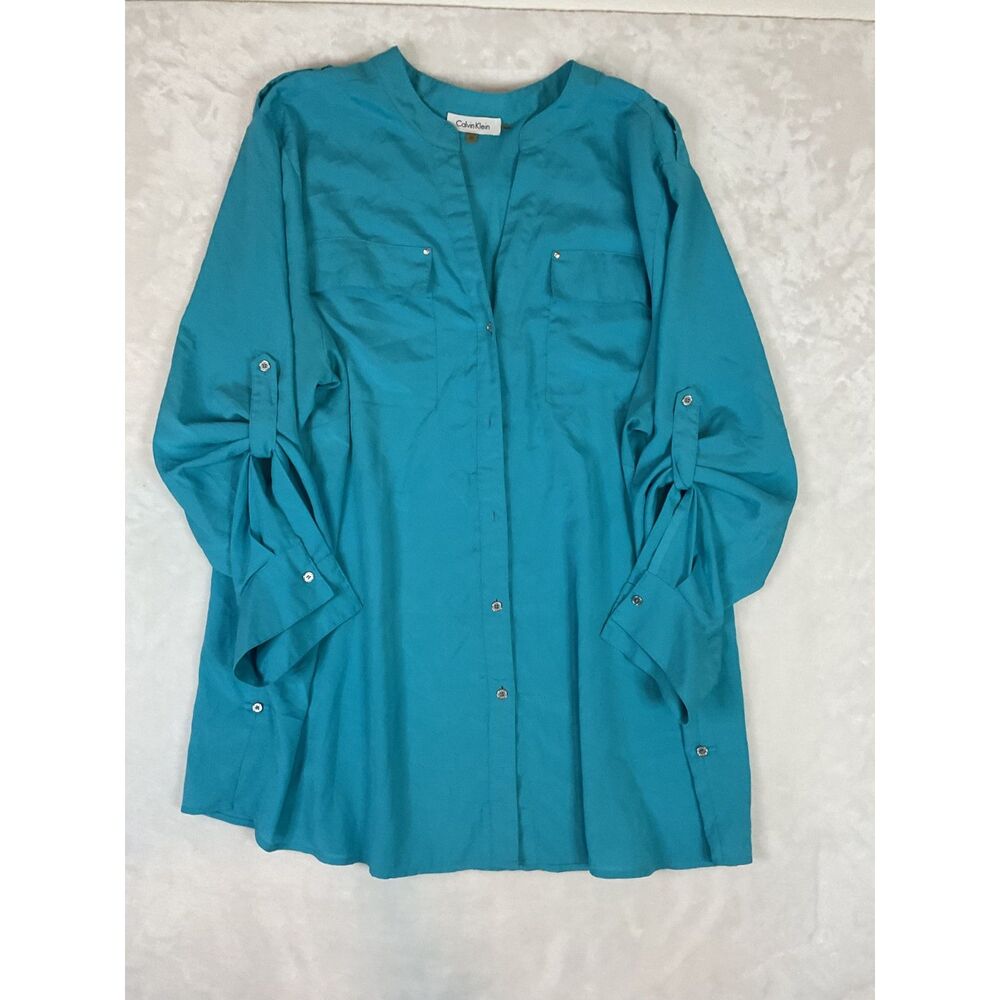 Calvin Klein Size Small Shirt Top Professional Career Turquoise Teal Blue